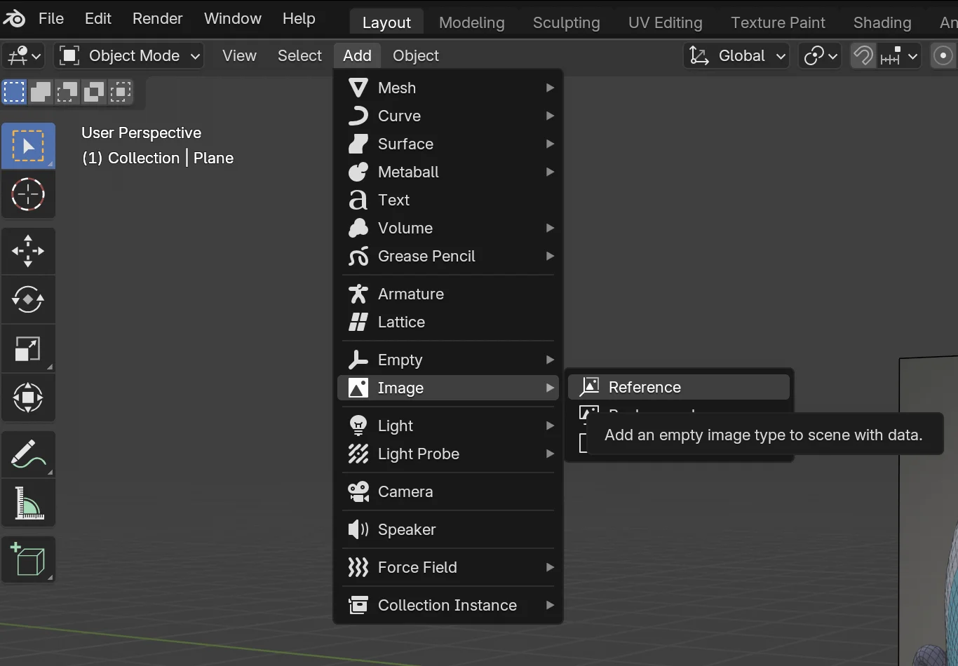 Reference selection screen